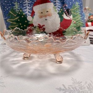 Holiday pink depression glass bowl with feet